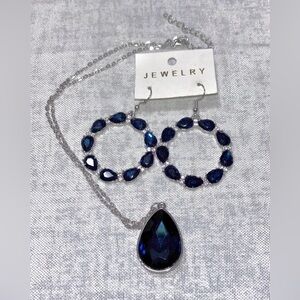 Blue Teardrop Necklace and Hoop Earring Set